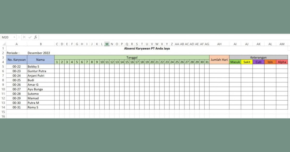 Format Absensi Karyawan Excel