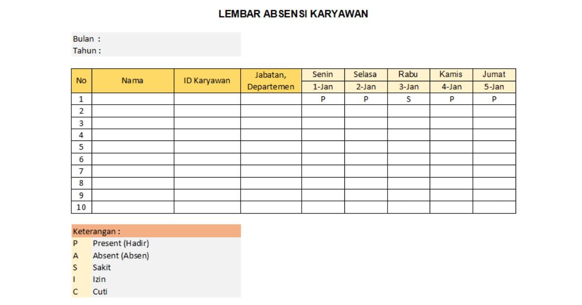 Contoh Absensi Karyawan Harian Manual 