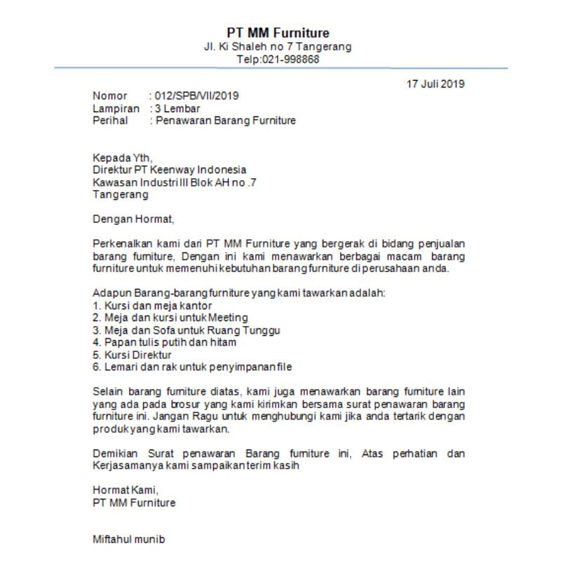 contoh surat penawaran barang 3