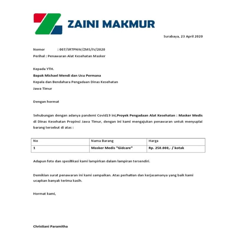 contoh surat penawaran barang 4