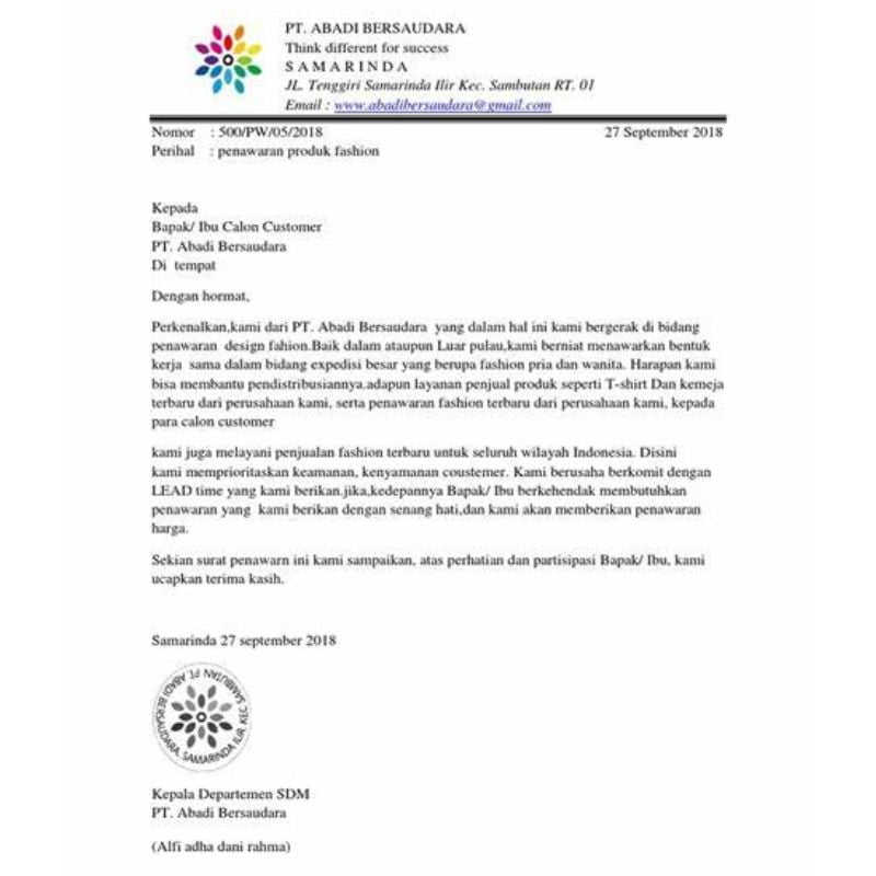 contoh surat penawaran barang 5