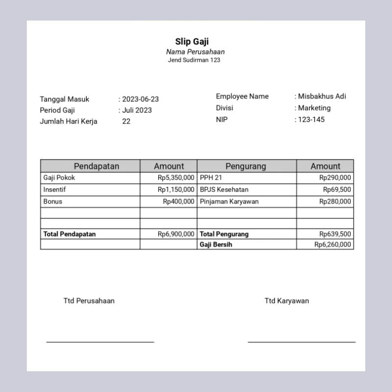 format slip gaji