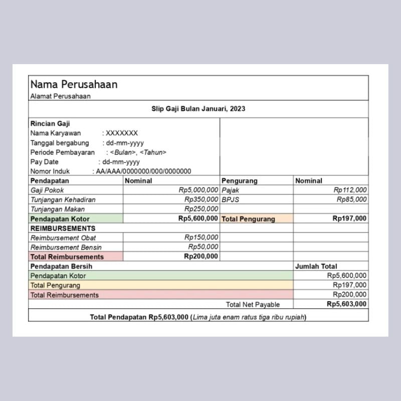 format slip gaji