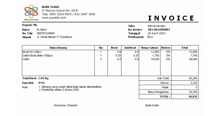 Contoh Invoice Pembayaran